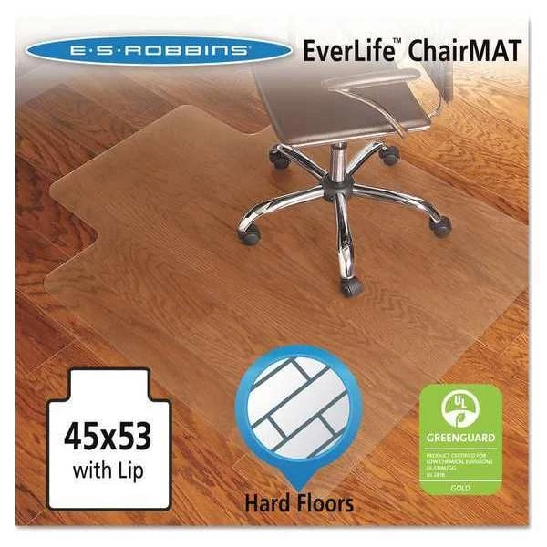 Es Robbins Chair Mat 45"x53", Traditional Lip Shape, Clear, for Hard Floor/Carpet