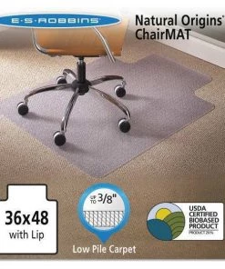 Es Robbins Chair Mat 36"x48", Traditional Lip Shape, Clear, for Carpet
