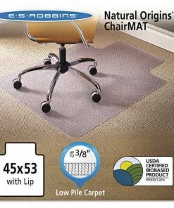 Es Robbins Chair Mat 45"x53", Traditional Lip Shape, Clear, for Carpet, Material: vinyl