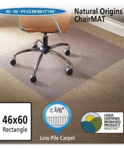 Es Robbins Chair Mat 46"x60", Rectangular Shape, Clear, for Carpet, Thickness: 3/8"