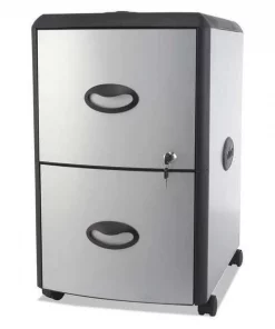 Storex 19" W 2 Drawer File, Cabinet, 2 Drawer, Black/Silver, Letter