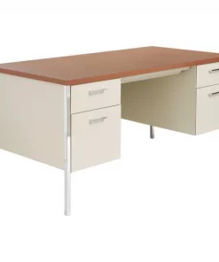 Alera Pedestal Desk, 60" W, Cherry, Steel