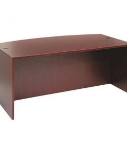 Alera Bow Front Desk, 41-3/8" D, 71" W, 29-1/2" H, Mahogany, Woodgrain Laminate