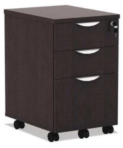 Alera 15-7/8" W 3 Drawer Pedestal, Mobile, Box/Box/File, Espresso, Espresso