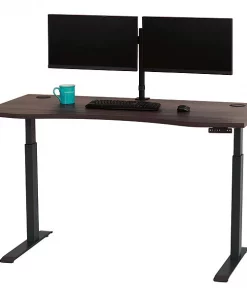 Motionwise Adjustable Desk, 30" D, 60" W, 28" to 48" H, Gray, Medium Density Fiberboard