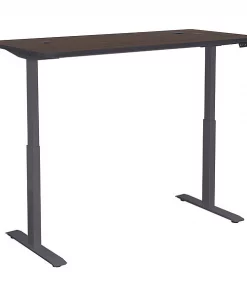 Motionwise Adjustable Desk, 30" D, 60" W, 28" to 48" H, Walnut, Medium Density Fiberboard