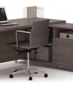 Bestar L Shaped Desk, 71.1" D, 71.1" W, 29.9" H, Bark Gray, Melamine
