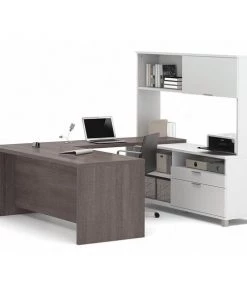 Bestar U Shaped Desk, 89" D, 71.1" W, 68.8" H, Bark Gray, Melamine