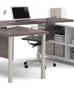 Bestar U Shaped Desk, 89" D, 71.1" W, 29.9" H, Bark Gray, Melamine