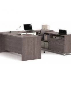 Bestar U Shaped Desk, 89" D, 71.1" W, 29.9" H, Bark Gray, Melamine