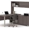 Bestar L Shaped Desk, 71.1" D, 71.1" W, 68.8" H, Bark Gray, Melamine