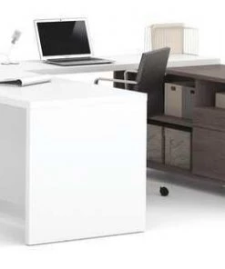 Bestar U Shaped Desk, 89" D, 71.1" W, 29.9" H, White/Bark Gray, Melamine