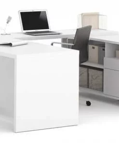 Bestar U Shaped Desk, 89" D, 71.1" W, 29.9" H, White, Melamine