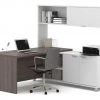 Bestar L Shaped Desk, 71.1" D, 71.1" W, 68.8" H, White/Bark Gray, Melamine