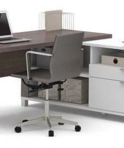 Bestar L Shaped Desk, 71.1" D, 71.1" W, 29.9" H, Bark Gray, Melamine