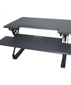 Victor Height Adjustable Standing Desk with Keyboard Tray, 23 in D, 36 in W, Charcoal Gray, Black