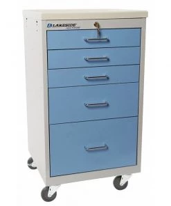 Lakeside Medical Mini Cart, 5 Drawers w/Key Lock- Slate Blue Cabinet