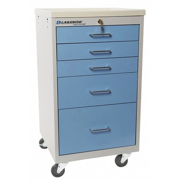 Lakeside Medical Mini Cart, 5 Drawers w/Key Lock- Slate Blue Cabinet