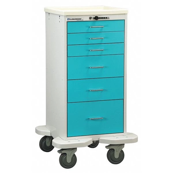 Lakeside Medical Mini Tower, 6 Drawers w/Push Button Lock, Teal Cabinet
