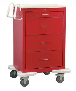 Lakeside Medical Cart, 4 Drawers w/Key Lock, Red Cabinet