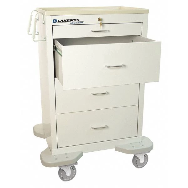 Lakeside Medical Cart, 4 Drawers w/Key Lock, White Cabinet