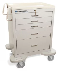 Lakeside Medical Cart, 5 Drawers w/Key Lock, Gray Cabinet