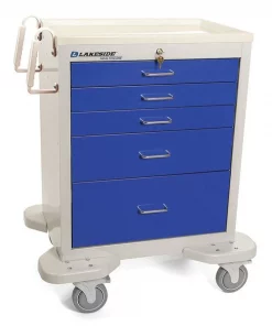 Lakeside Medical Cart, 5 Drawers w/Key Lock-Blue Cabinet