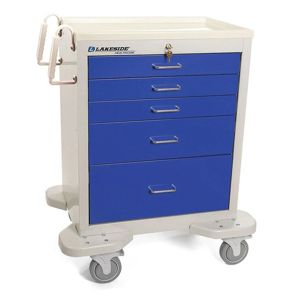 Lakeside Medical Cart, 5 Drawers w/Key Lock-Blue Cabinet