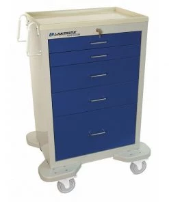Lakeside Medical Cart, 5 Drawers w/Key Lock, Blue Cabinet