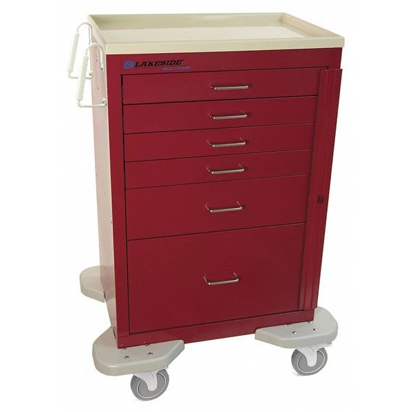 Lakeside Medical Cart, 6 Drawers, Red Cabinet