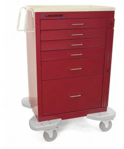 Lakeside Medical Cart, 6 Drawers, Red Cabinet