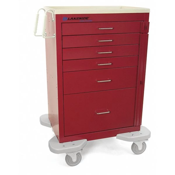 Lakeside Medical Cart, 6 Drawers, Red Cabinet