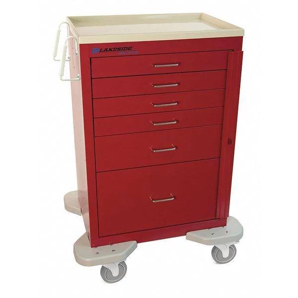 Lakeside Medical Cart, 6 Drawers w/Breakaway Lock, Red Cabinet