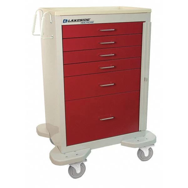 Lakeside Medical Cart, 6 Drawers w/Breakaway Lock, Red Cabinet