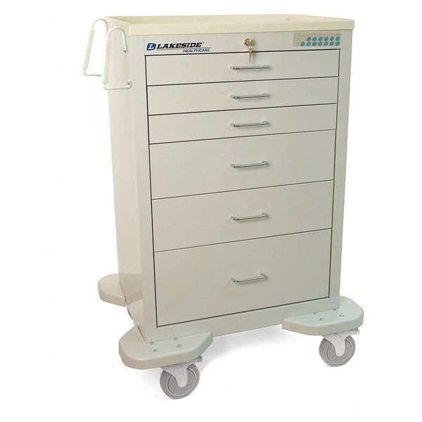 Lakeside Medical Cart, 6 Drawers w/Electronic Key Pad Lock, Gray Cabinet