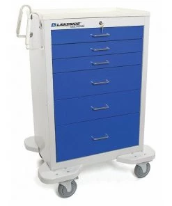 Lakeside Medical Cart, 6 Drawers w/Key Lock, Blue Cabinet