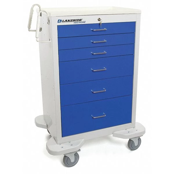 Lakeside Medical Cart, 6 Drawers w/Key Lock, Blue Cabinet
