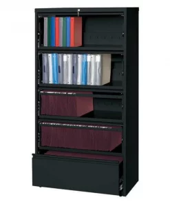 Hirsh 36" W 5 Drawer File Cabinet, Black, Letter