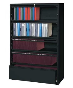 Hirsh 42" W 5 Drawer File Cabinet, Black, Letter