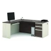 Bestar L Shaped Desk, 69.2" D, 71.1" W, 30.4" H, White/Chocolate, Melamine