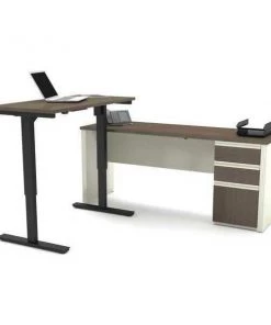 Bestar Adjustable Table, 70 29/32 in D, 71 7/64 in W, Antigua, Melamine, Polyvinyl Chloride Edge