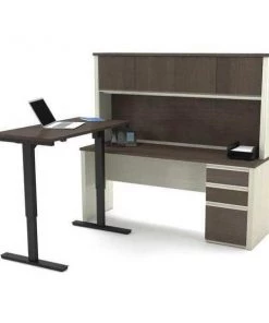 Bestar Adjustable Table, 70 29/32 in D, 71 7/64 in W, Antigua, Melamine, Polyvinyl Chloride Edge