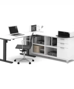 Bestar Adjustable Table, 67 7/64 in D, 71 7/64 in W, White, Melamine