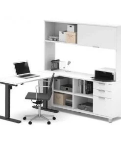 Bestar Adjustable Table, 67 7/64 in D, 71 7/64 in W, White, Melamine