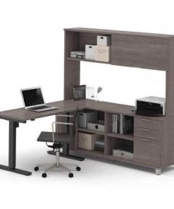 Bestar Adjustable Table, 67 7/64 in D, 71 7/64 in W, Bark Gray, Melamine