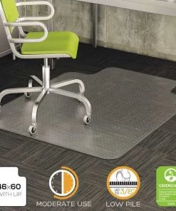 Deflecto Chair Mat 46"x60", Traditional Lip Shape, Clear, for Carpet, Thickness: 3/8"
