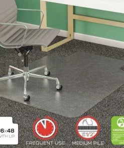 Deflecto Chair Mat 36"x48", Traditional Lip Shape, Clear, for Carpet