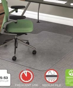 Deflecto Chair Mat 36"x48", Traditional Lip Shape, Clear, for Carpet, Thickness: 1/2"