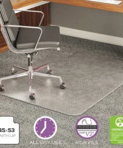 Deflecto Chair Mat 45"x53", Traditional Lip Shape, Clear, for Carpet