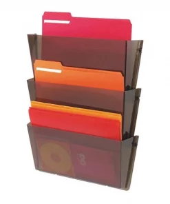 Deflecto Wall Pocket File, 3-Pocket, Smoke